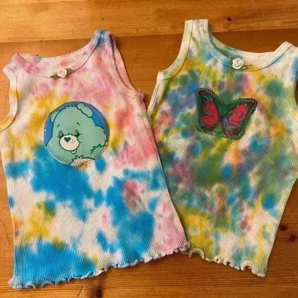 Tie dye handmade care bear butterfly tank set 6-12 months